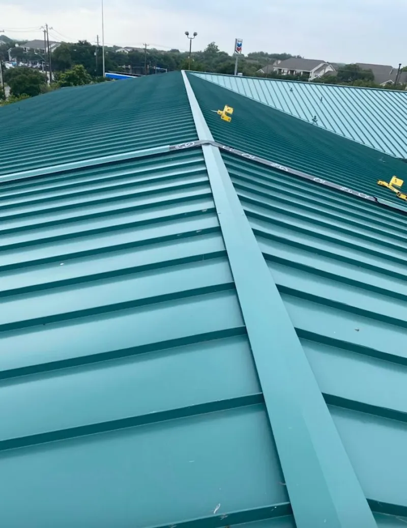 Green commercial metal roof ridge and valley for Metal Roof Repair in Red Oak